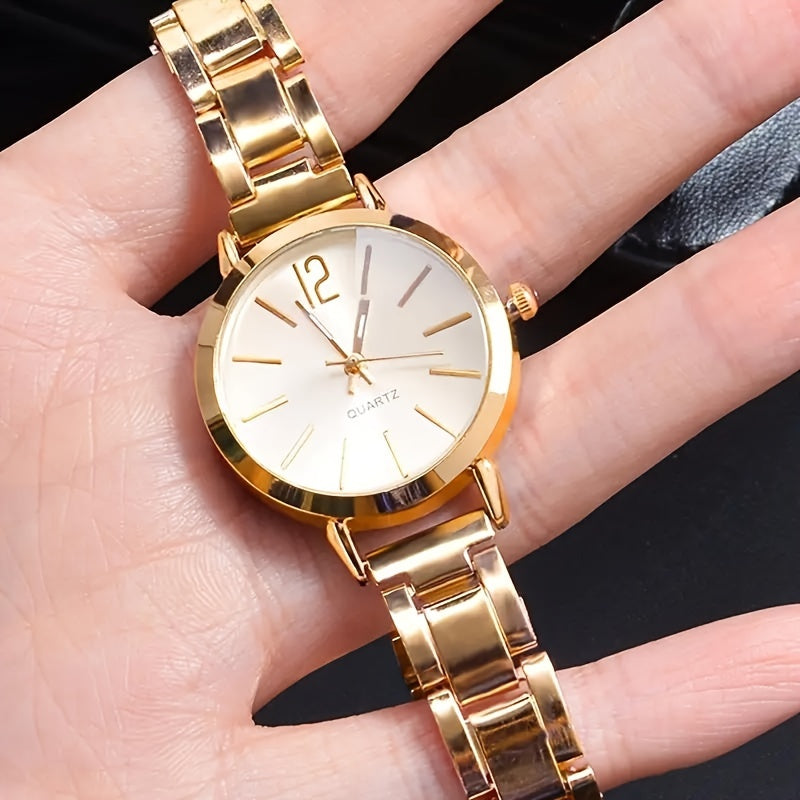 2pcs Set Ladies' Fashion Simple Alloy Quartz Watch With - Stylish Timepiece For Women - Perfect Accessory For Daily Wear